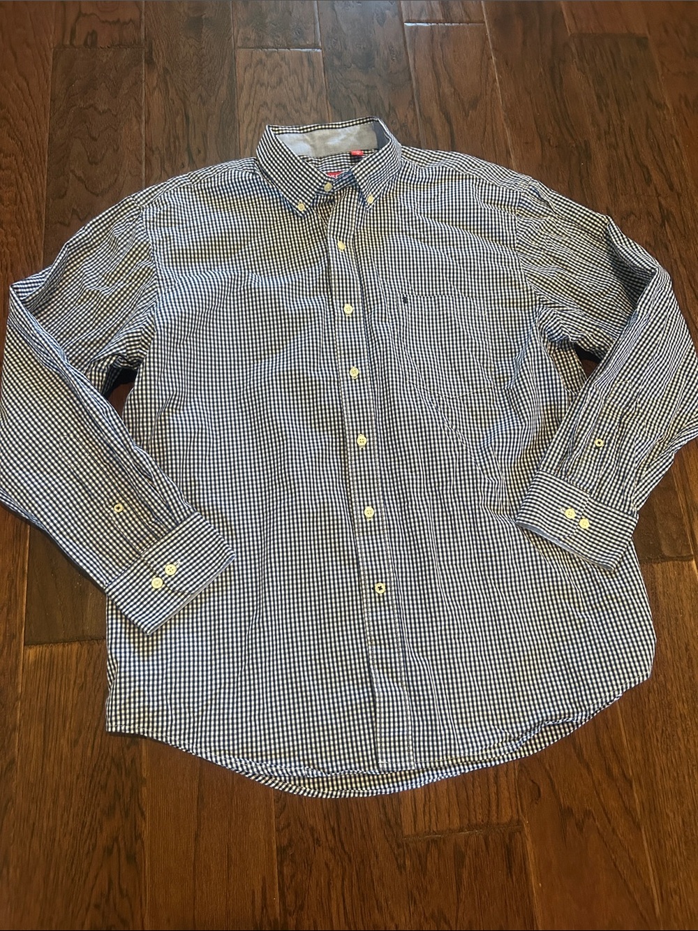 Izod Blue and White Gingham Long Sleeve Button Down shirt - Picture 1 of 4